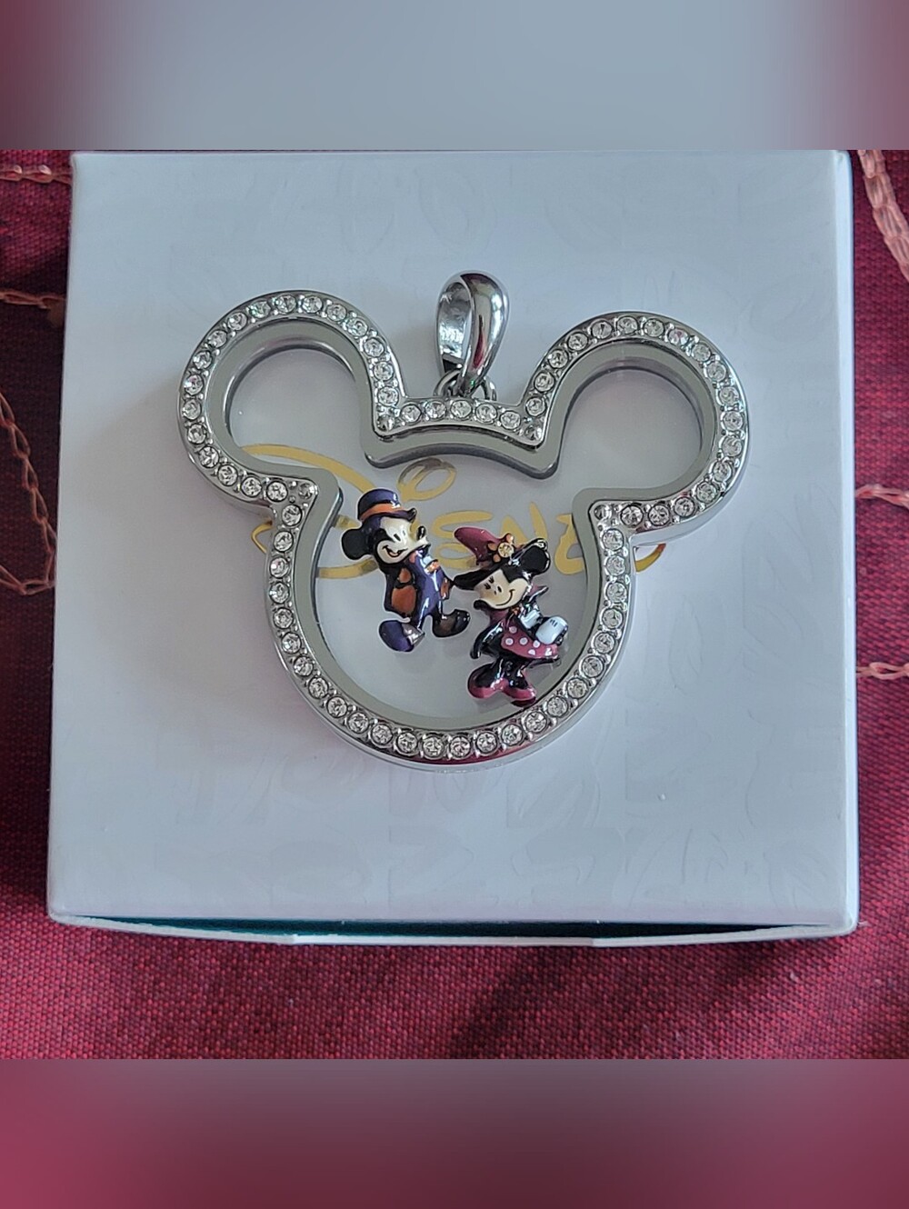 VHTF Origami Owl Disney Swarovski Crysral Mickey Head Locket w Charms & Chain